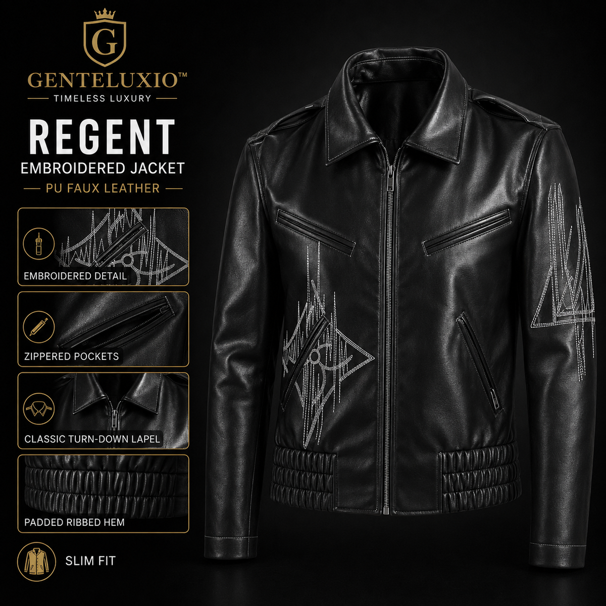 Blouson en cuir brodé Regent GENTELUXIO™