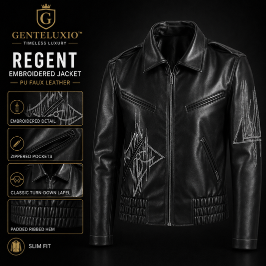 Blouson en cuir brodé Regent GENTELUXIO™
